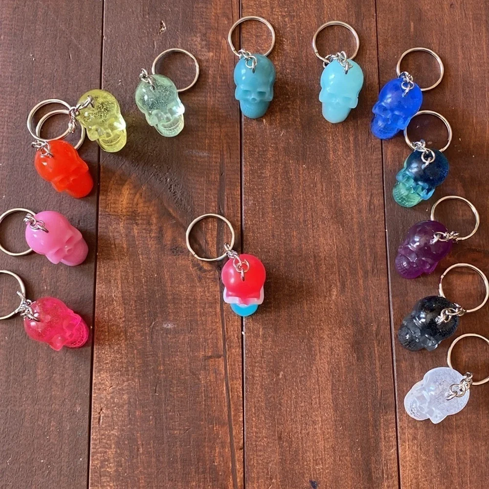 Handmade Resin America Red White Blue Skull 3” Keychain Goth Backpack Bag Charm